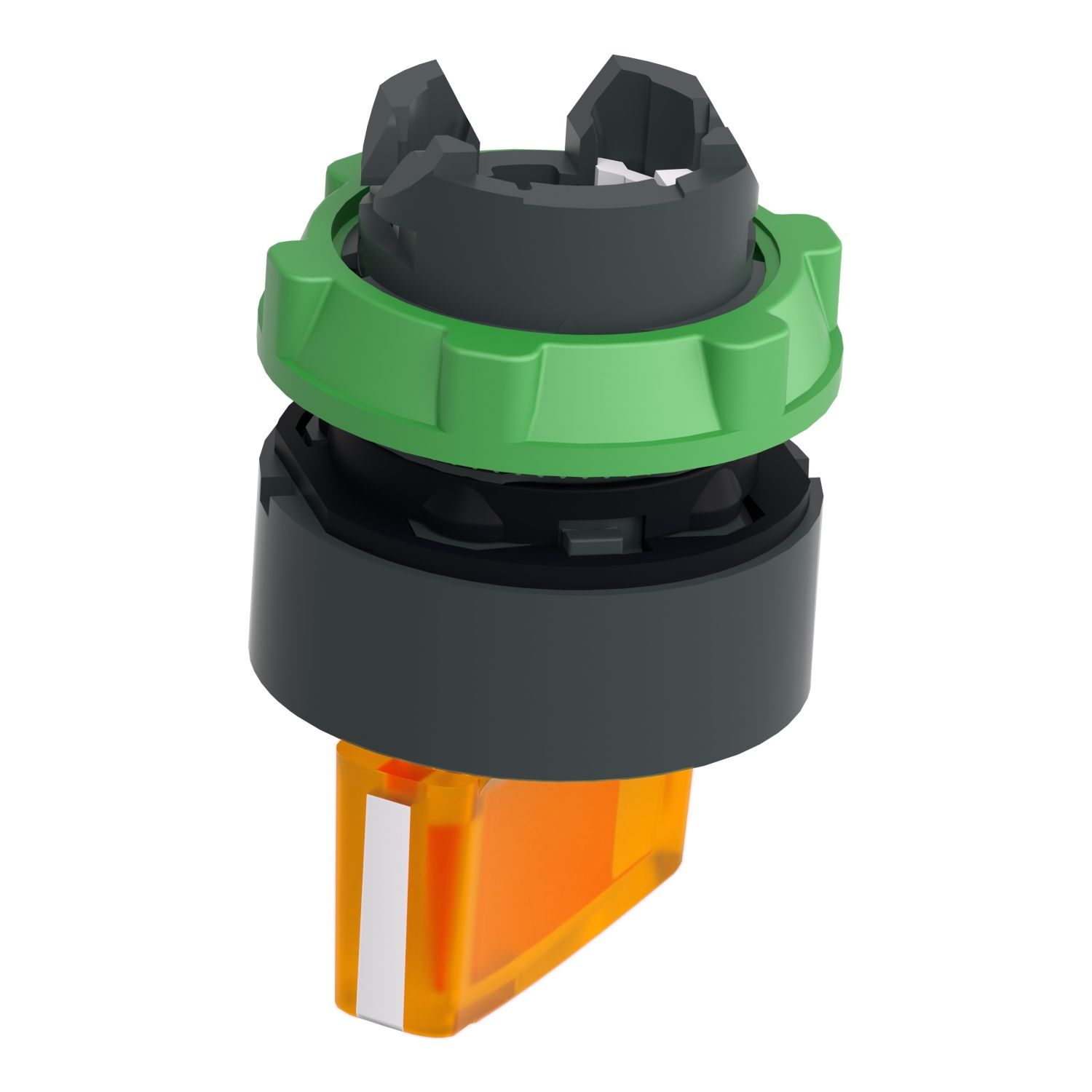 Picture of Head for illuminated selector switch, Harmony XB5, dark grey plastic, orange handle, 22mm, universal LED, 2 positions