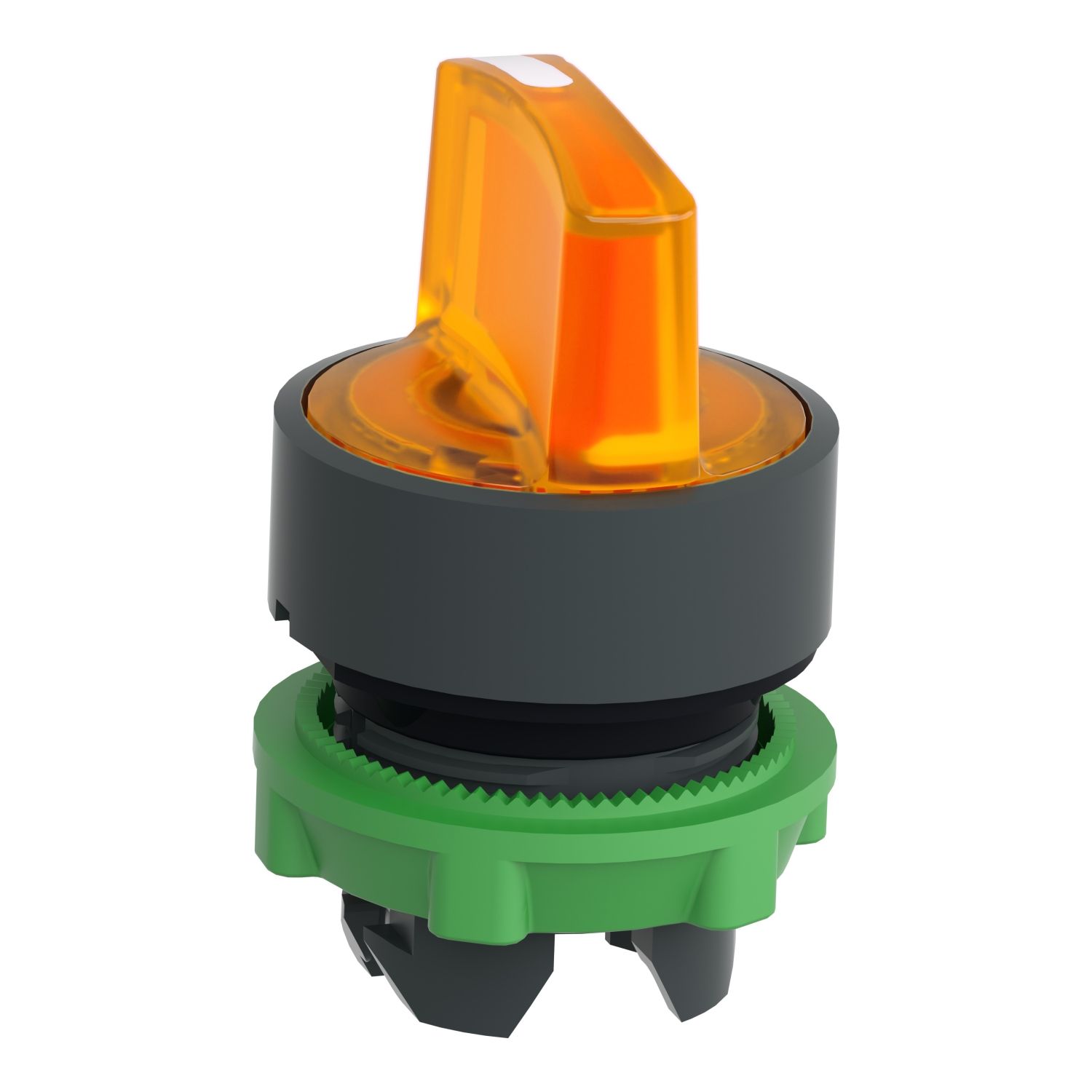 Picture of Head for illuminated selector switch, Harmony XB5, universal LED,  orange handle, 22mm, 3 positions, stay put