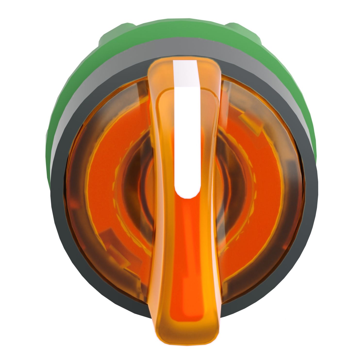 Picture of Head for illuminated selector switch, Harmony XB5, universal LED,  orange handle, 22mm, 3 positions, stay put