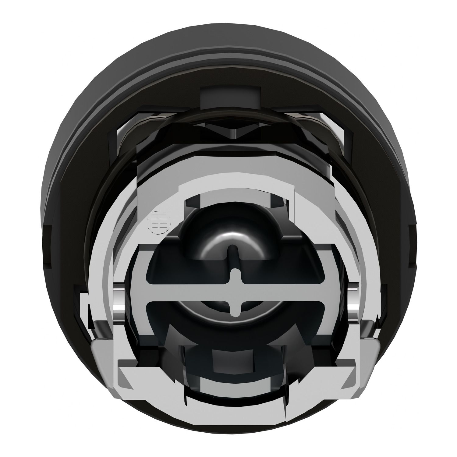 Picture of Push button head, Harmony XB4, metal, flush, black, 22mm, spring return, coloured boot, unmarked