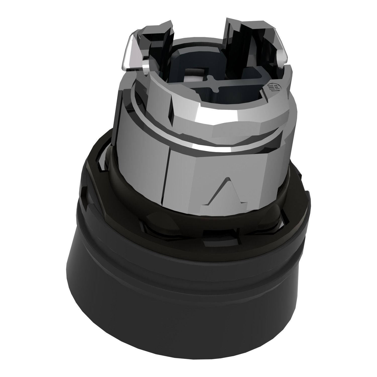 Picture of Push button head, Harmony XB4, metal, flush, black, 22mm, spring return, coloured boot, unmarked