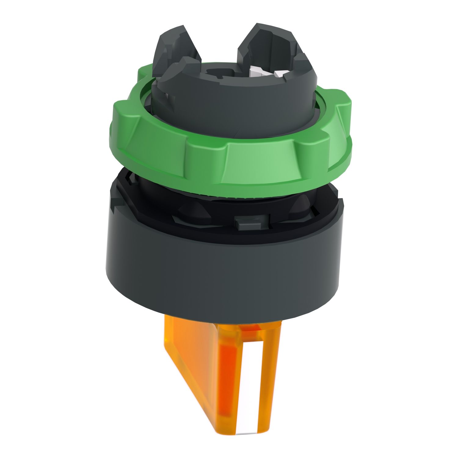 Picture of Head for illuminated selector switch, Harmony XB5, dark grey plastic, orange handle, 22mm, universal LED, 3 positions,