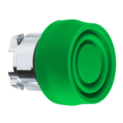 Picture of Push button head, Harmony XB4, metal, flush, green, 22mm, spring return, coloured boot, unmarked