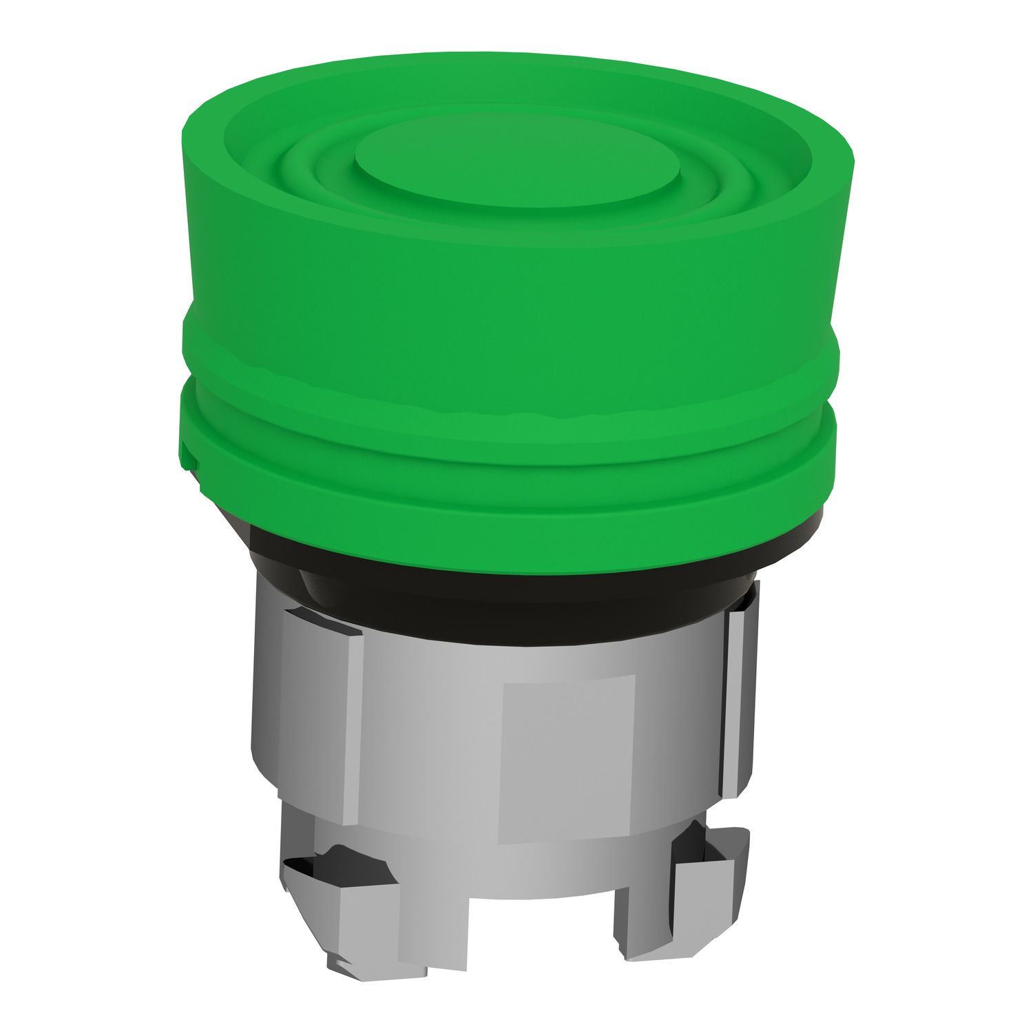 Picture of Push button head, Harmony XB4, metal, flush, green, 22mm, spring return, coloured boot, unmarked