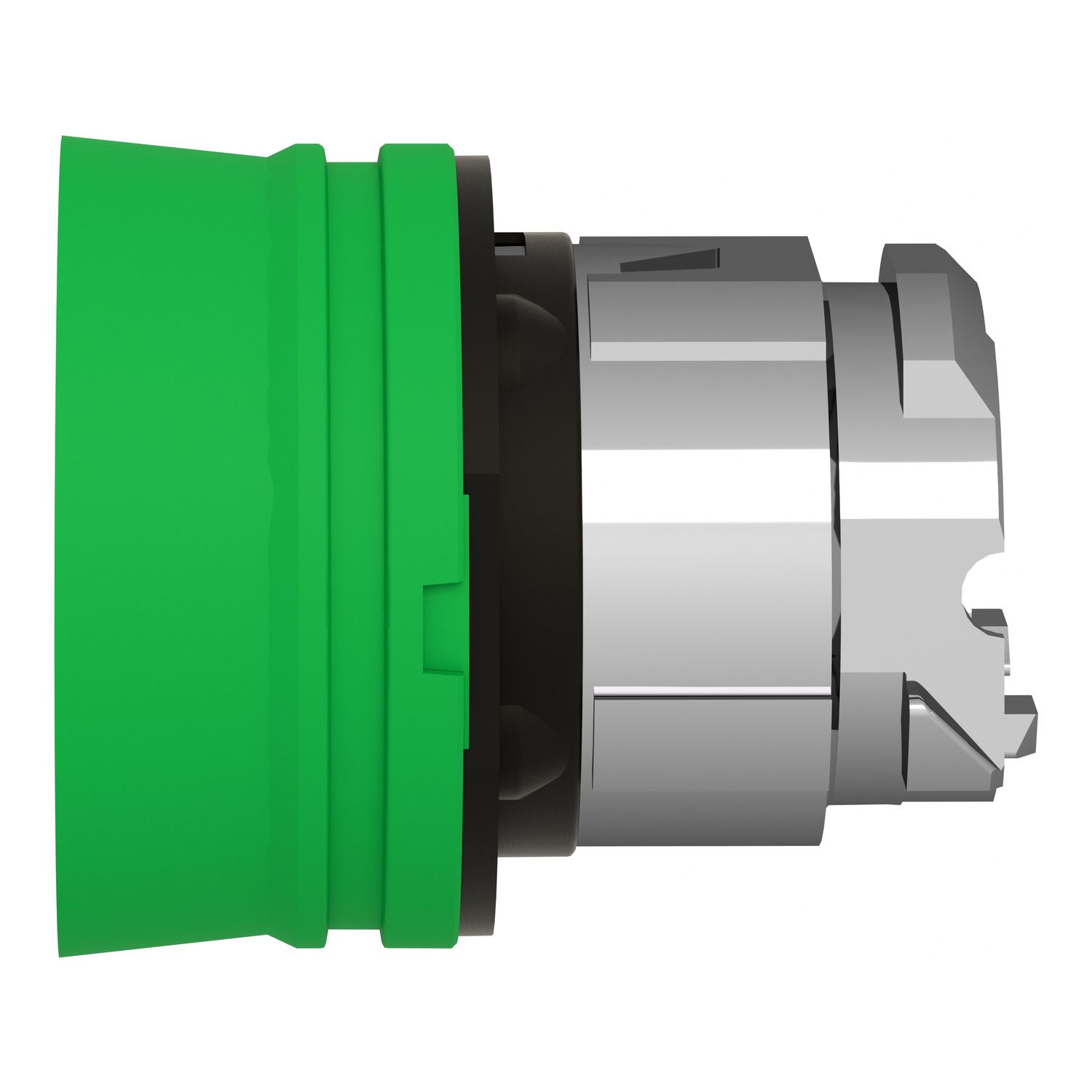 Picture of Push button head, Harmony XB4, metal, flush, green, 22mm, spring return, coloured boot, unmarked