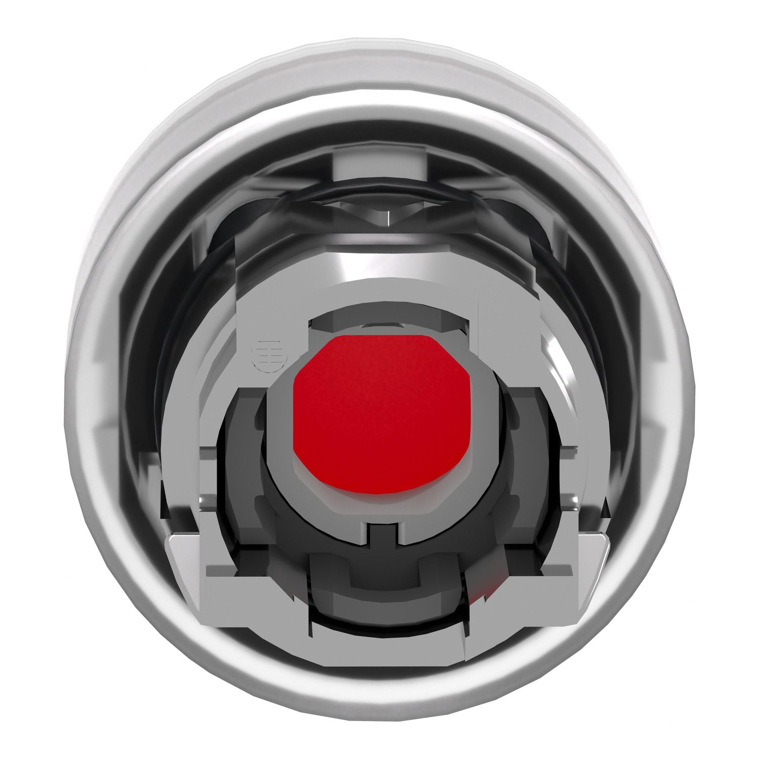 Picture of Head for non illuminated push button, Harmony XB4, red flush, 22mm, spring return, clear boot, unmarked