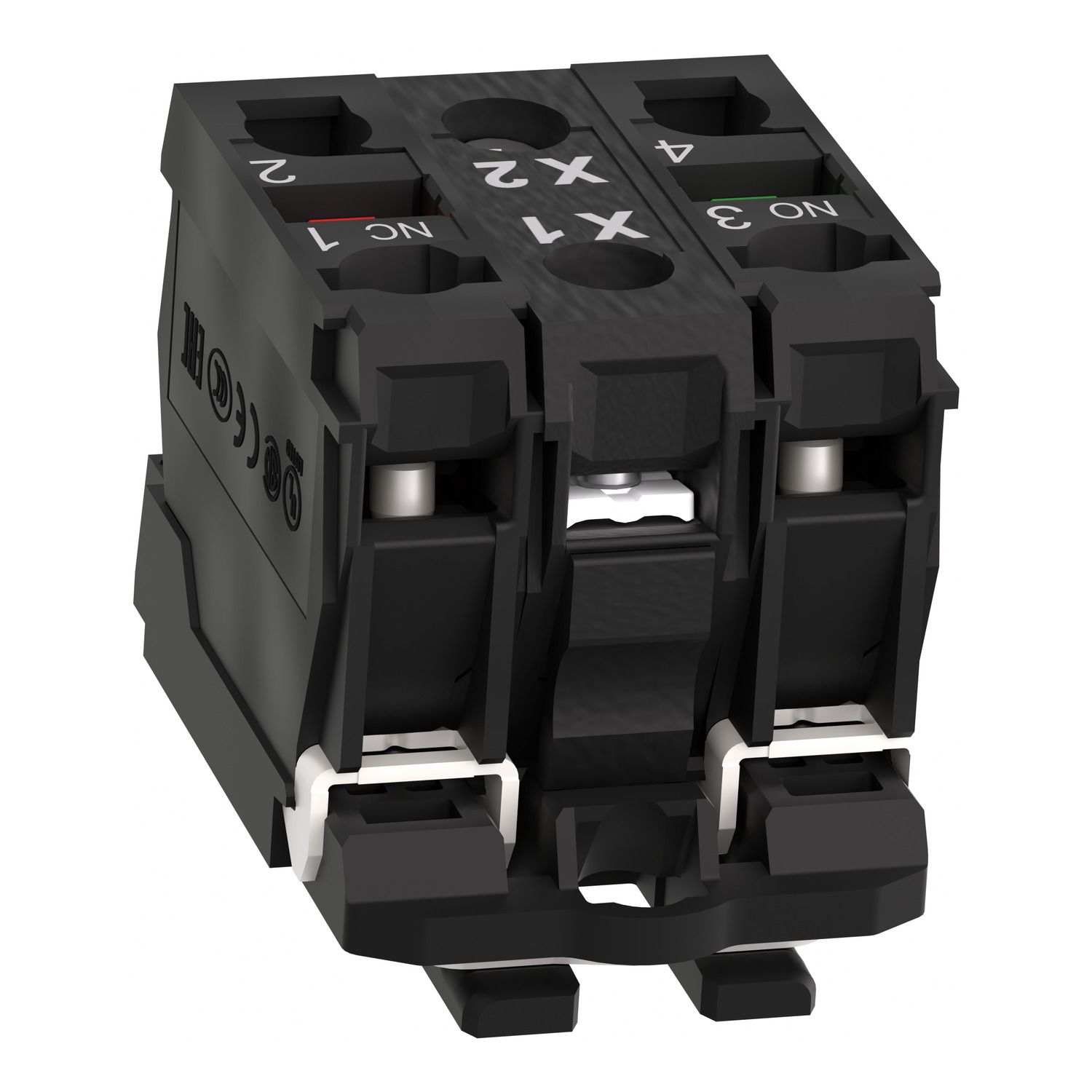 Picture of Light block with body fixing collar, Harmony XB5, plastic, blue, for BA9s bulb, lt 250V, 1NO+1NC