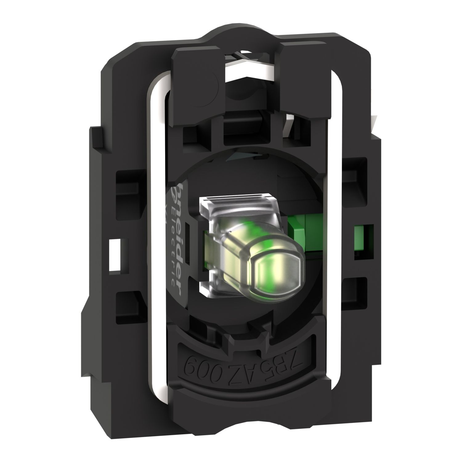 Picture of Complete body/contact assembly and light block, Harmony XB5, plastic, universal LED, body/fixing collar, 1NO, 24V AC DC