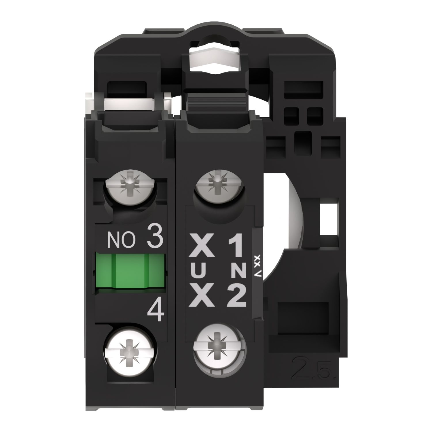 Picture of Complete body/contact assembly and light block, Harmony XB5, plastic, universal LED, body/fixing collar, 1NO, 24V AC DC