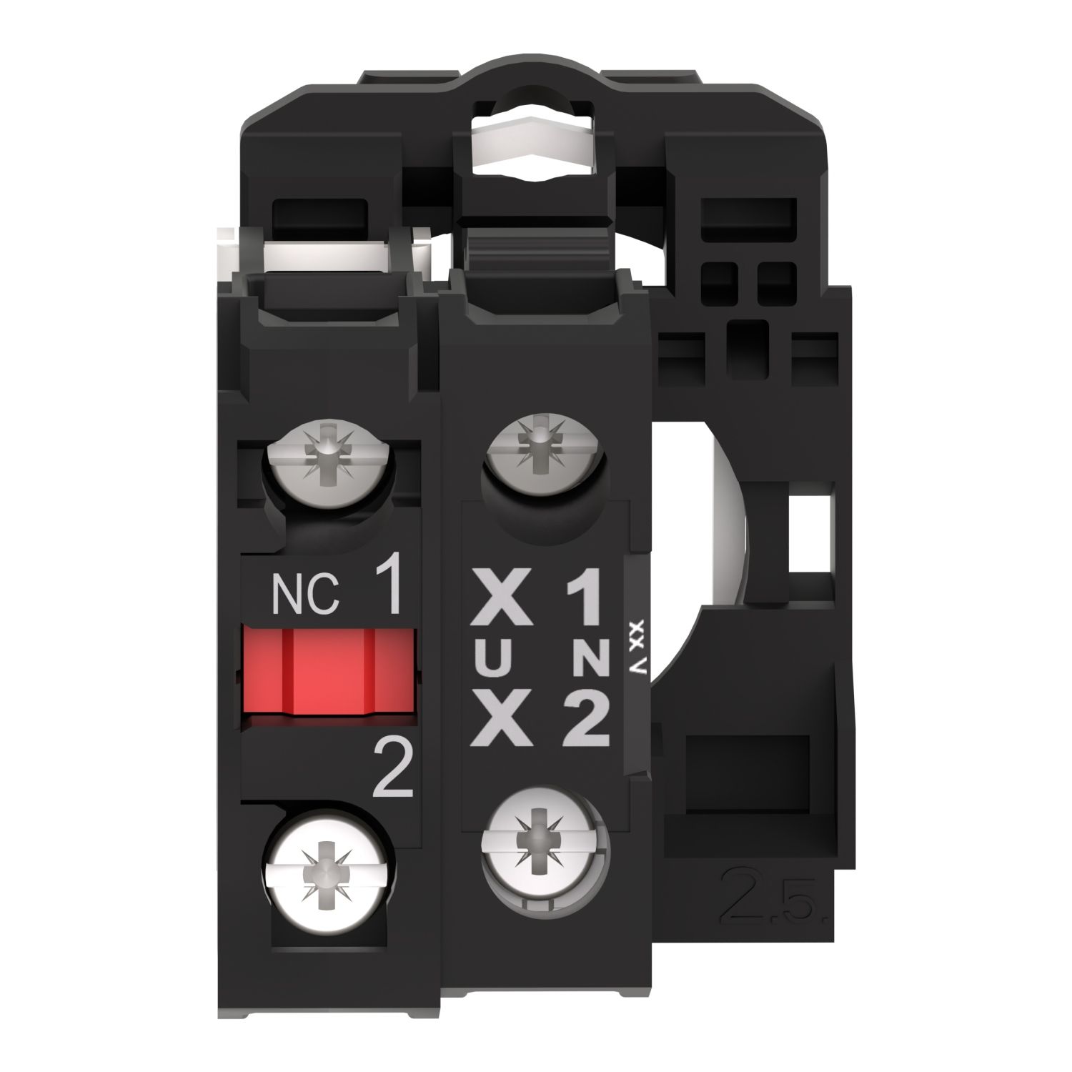 Picture of Complete body contact assembly and light block, Harmony XB5, XB4, with body fixing collar, universal LED, 24V 1NC