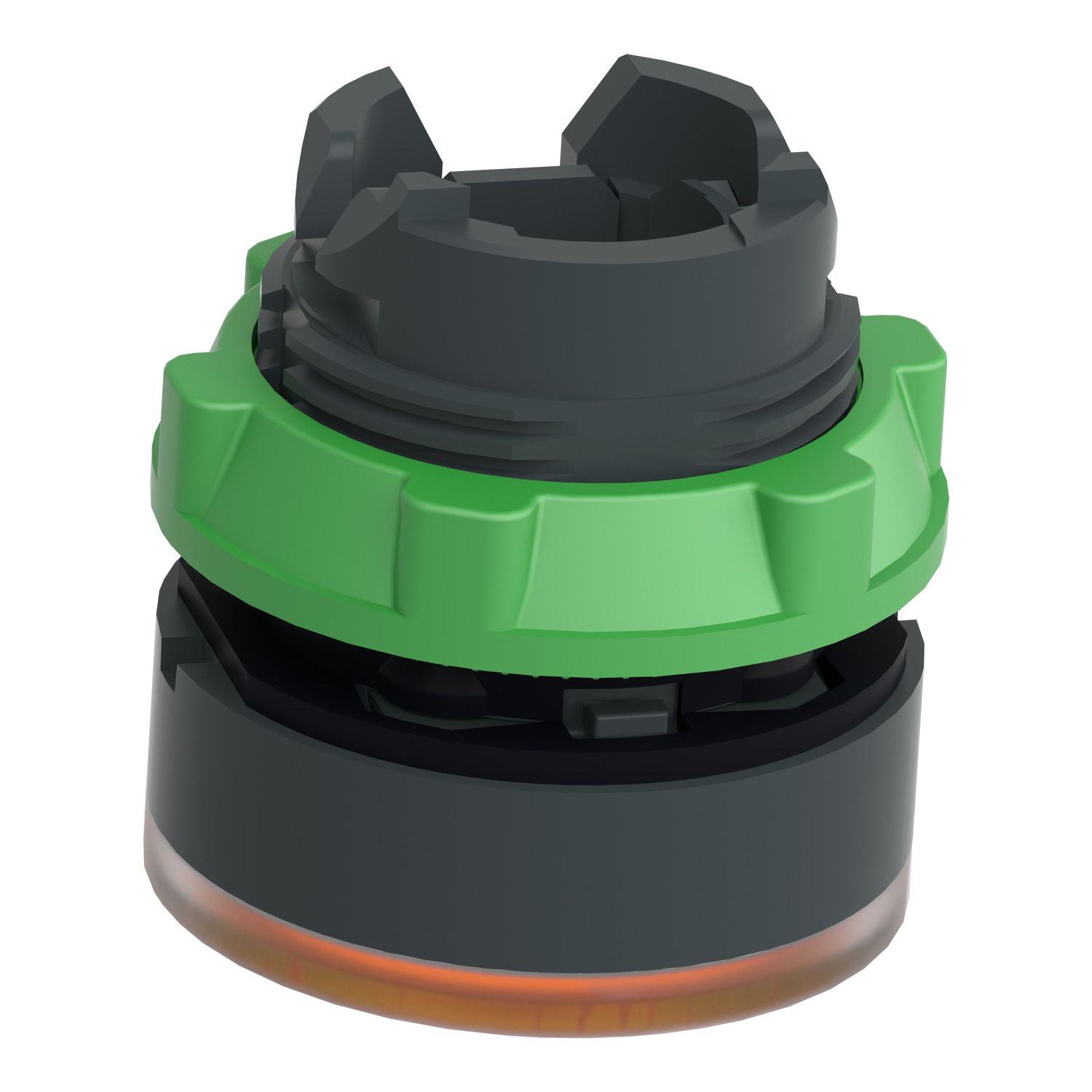 Picture of Head for illuminated push button, Harmony XB5, plastic, orange flush, 22mm, universal LED, spring return, grooved lens