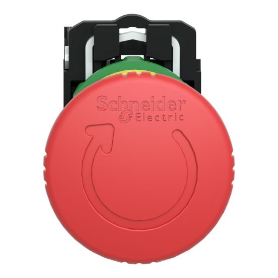 Picture of Emergency stop switching off, Harmony XB5, plastic, red mushroom 40mm, 22mm, trigger latching turn to release, 1NC