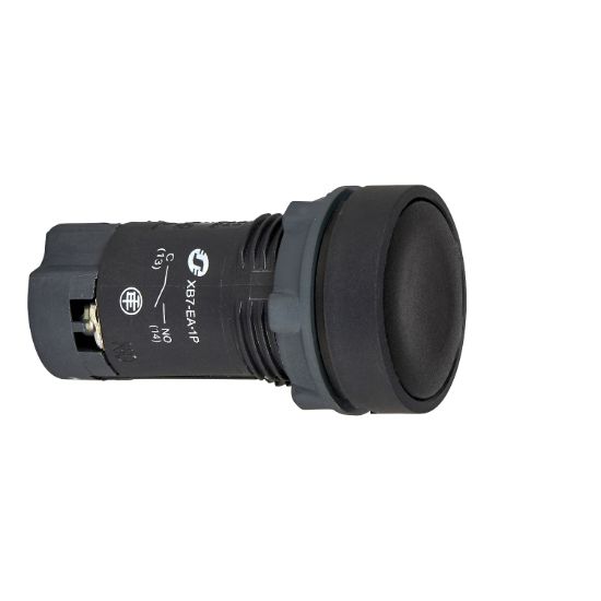 Picture of black flush pushbutton Ø22 - push push-to-release - 1 NO - screw clamp terminals