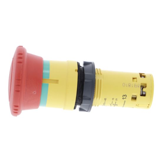 Picture of Monolithic emergency stop, Harmony XB7, plastic, red mushroom 40mm, 22mm, latching turn to release, 1NO+1NC