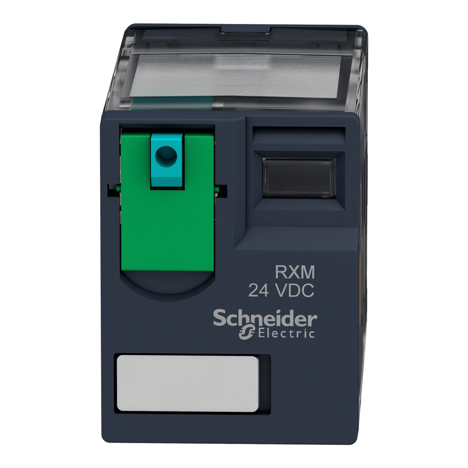 Picture of miniature plug in relay, Harmony Electromechanical Relays, 12A, 2CO, lockable test but to n, 110V DC