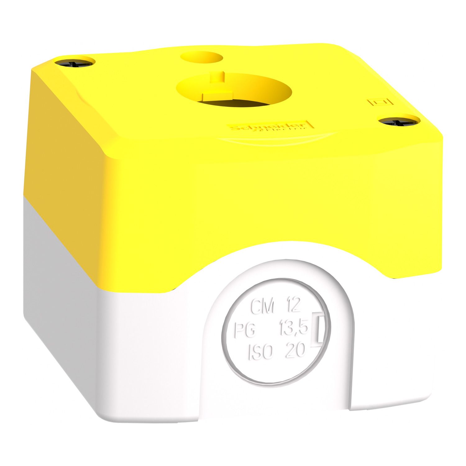 Picture of Empty enclosure, Harmony XALK, XALD, plastic, yellow lid, for illuminated emergency stop push button 22mm, 1 cut out