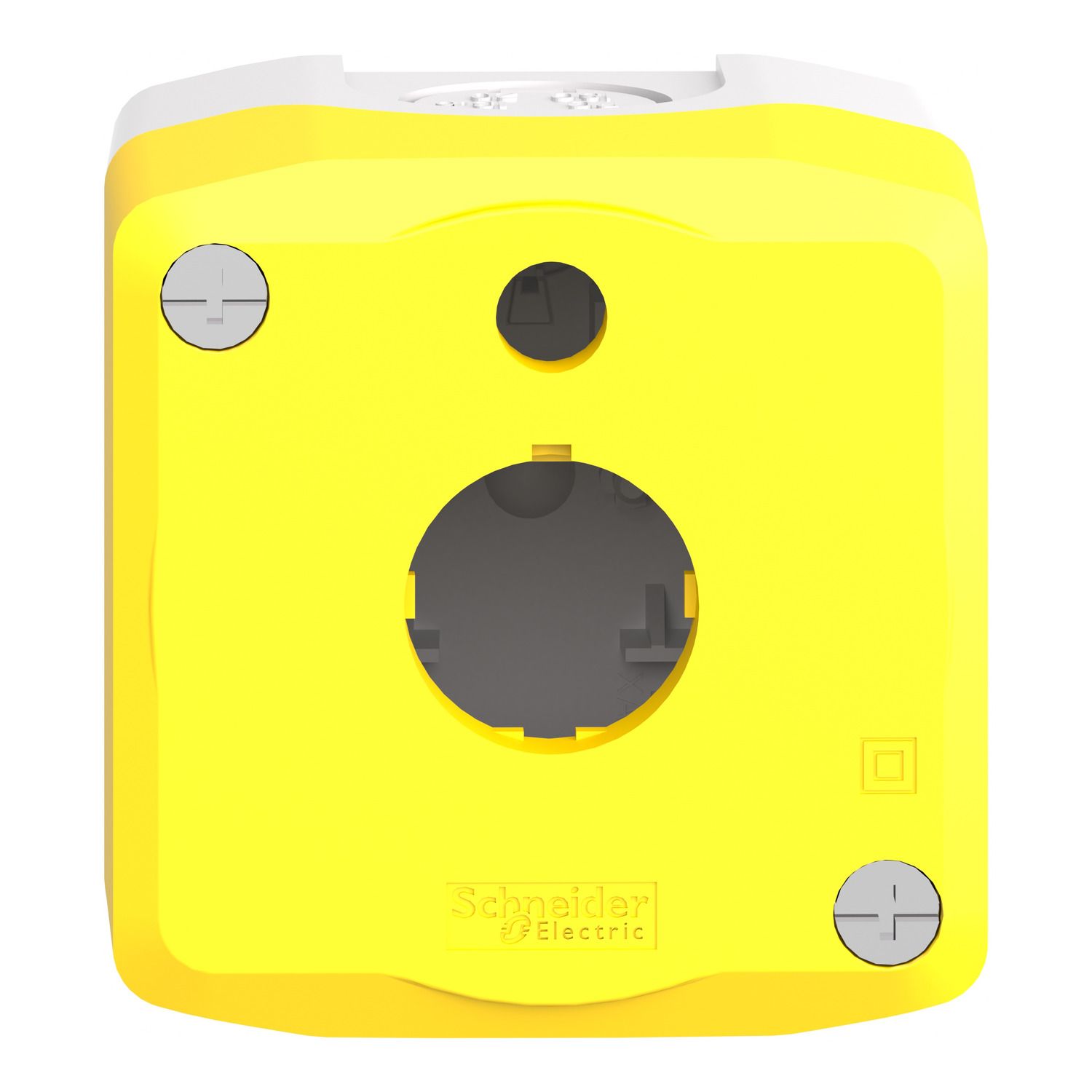 Picture of Empty enclosure, Harmony XALK, XALD, plastic, yellow lid, for illuminated emergency stop push button 22mm, 1 cut out
