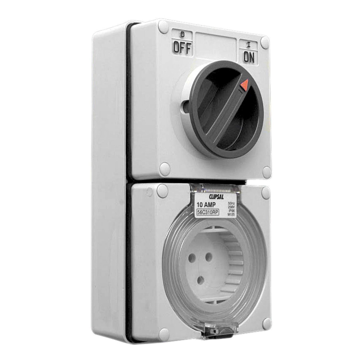 Picture of Switched Socket Outlet, Clipsal - 56 Series, 250V, 10A, 3 Round PIN, IP66, 1 Pole, Light