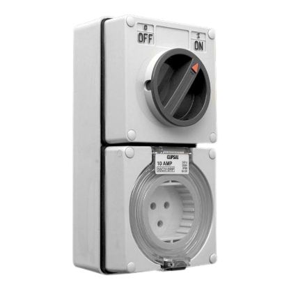 Picture of Switched Socket Outlet, Clipsal - 56 Series, 250V, 10A, 3 Round PIN, IP66, 1 Pole, Light