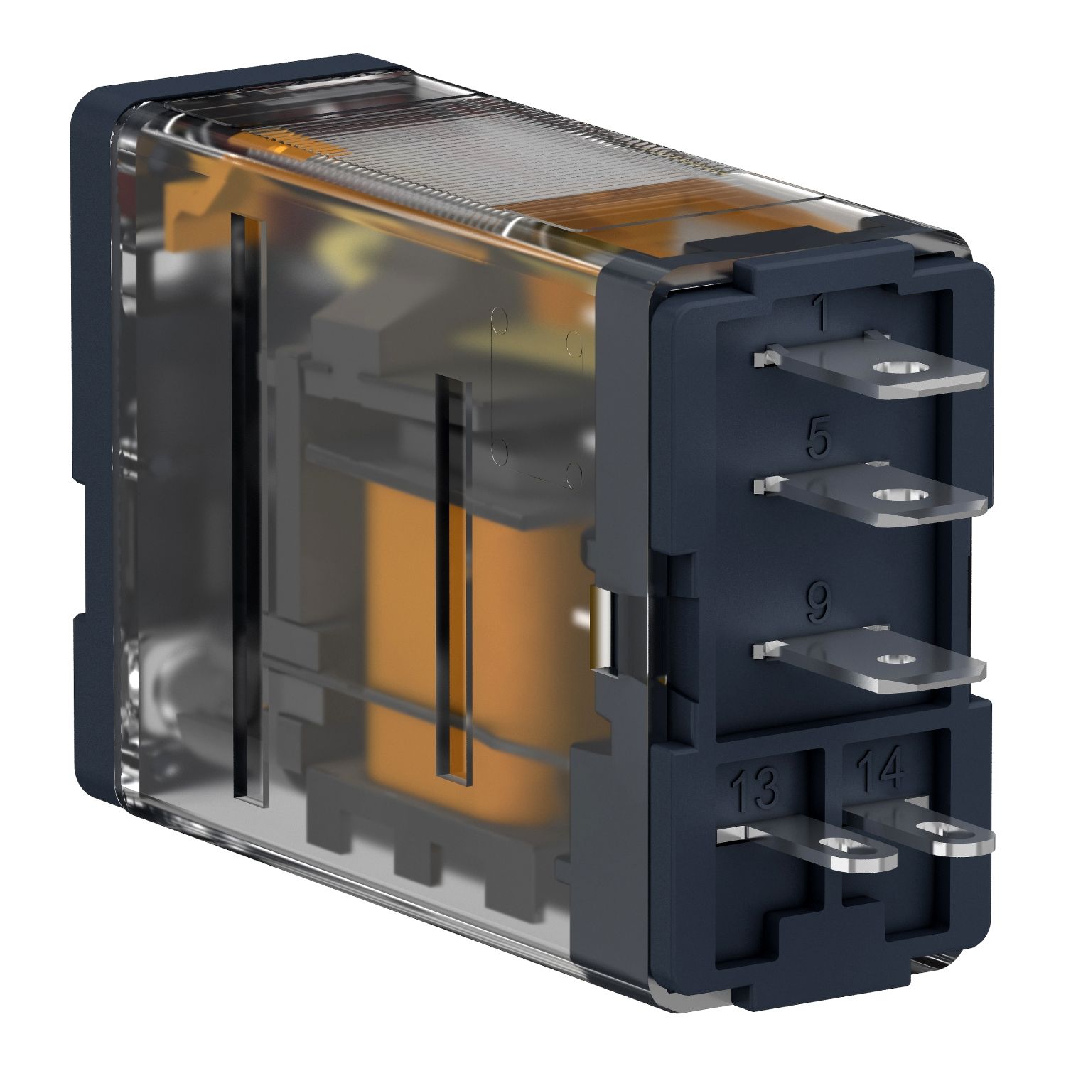 Picture of plug-in relay, Harmony electromechanical relays, 15A, 1CO, with LED, lockable test button, 12V DC