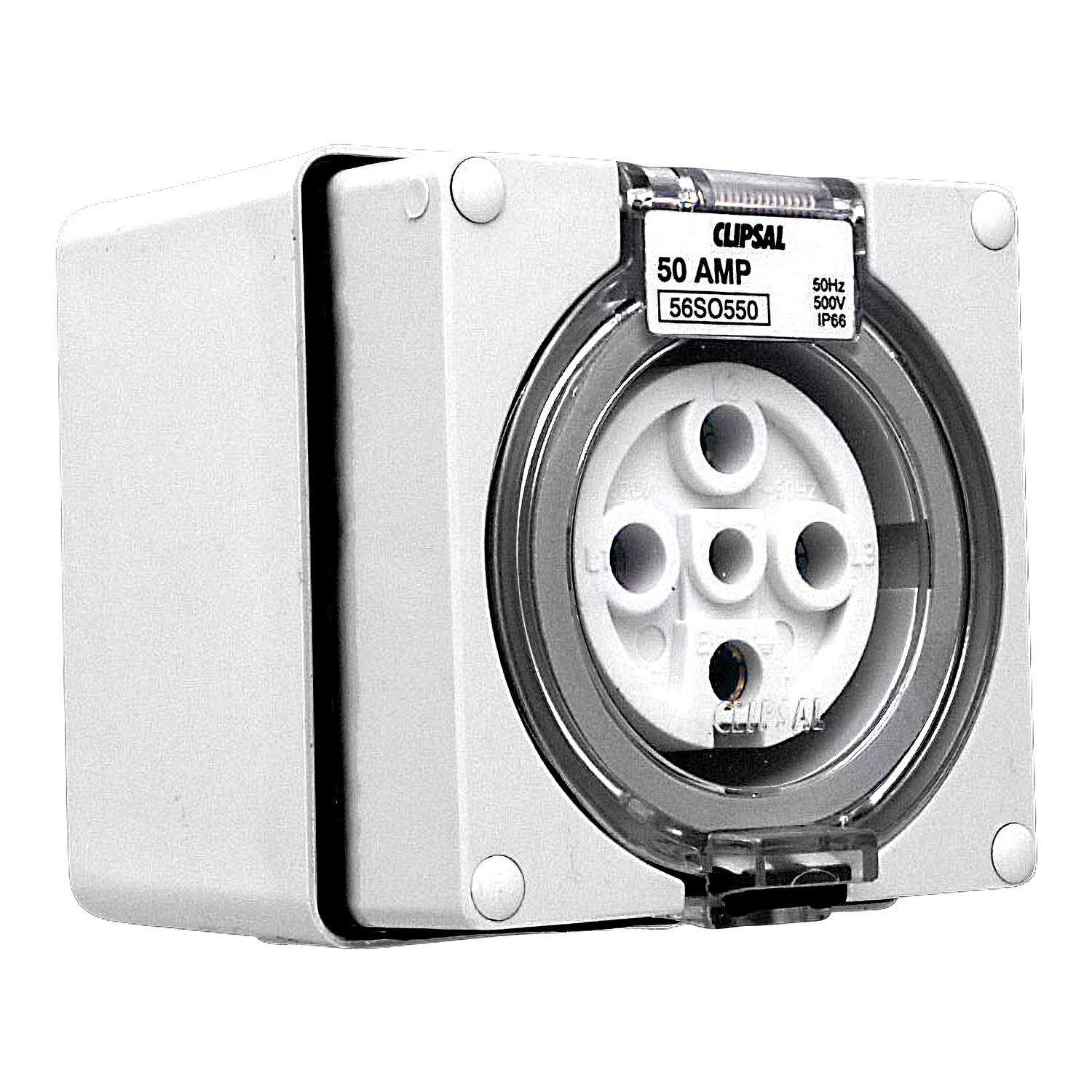 Picture of Surface Socket, Clipsal - 56 Series, IP66, 500V 50A - 5 Round Pins