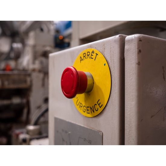 Picture of Legend holder 60mm for emergency stop, Harmony XB4, plastic, yellow, marked EMERGENCY STOP