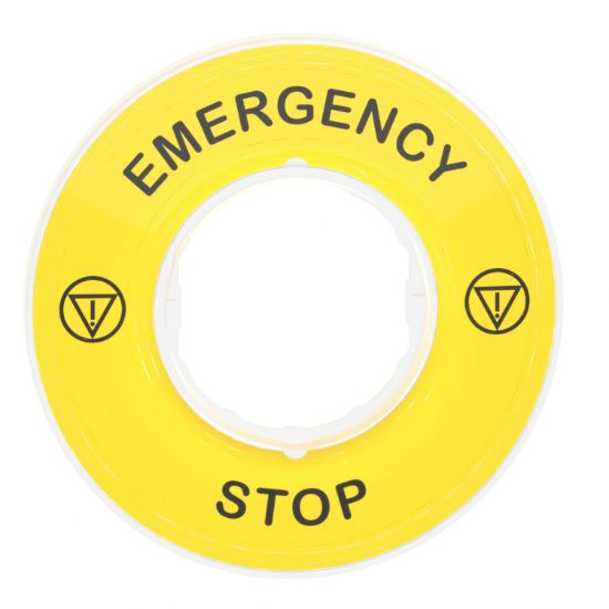 Picture of Legend holder 60mm for emergency stop, Harmony XB4, plastic, yellow, marked EMERGENCY STOP