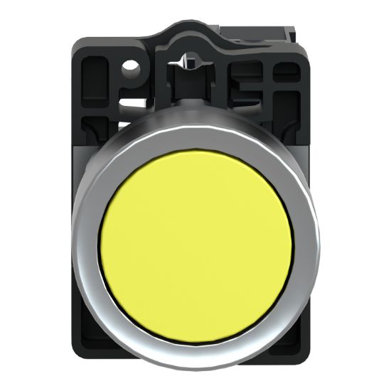 Picture of Complete push button, Easy Harmony XA2, plastic, flush, yellow, 22mm, push push, unmarked, 1NO