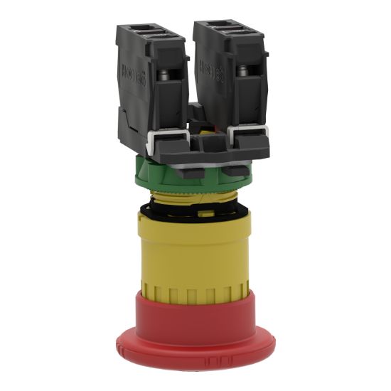 Picture of Emergency stop switching off, Harmony XB5, plastic, red mushroom 40mm, 22mm, trigger latching turn to release, 2NC