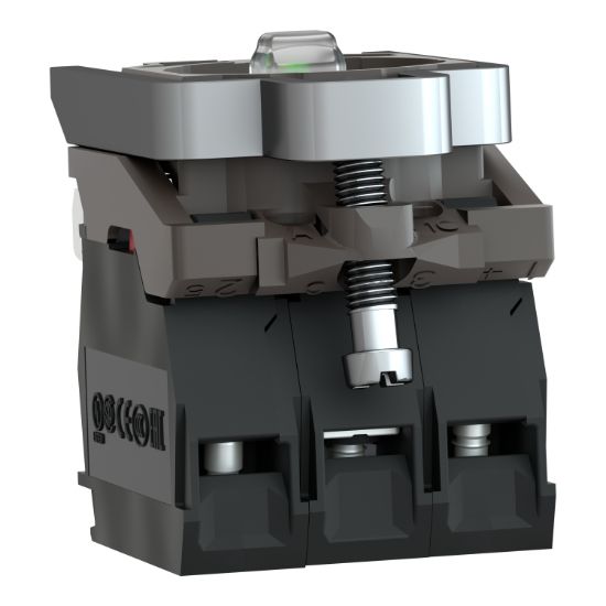 Picture of Light block with body fixing collar, Harmony XB4, metal, orange, integral LED, 110...120V AC, 1NO+1NC