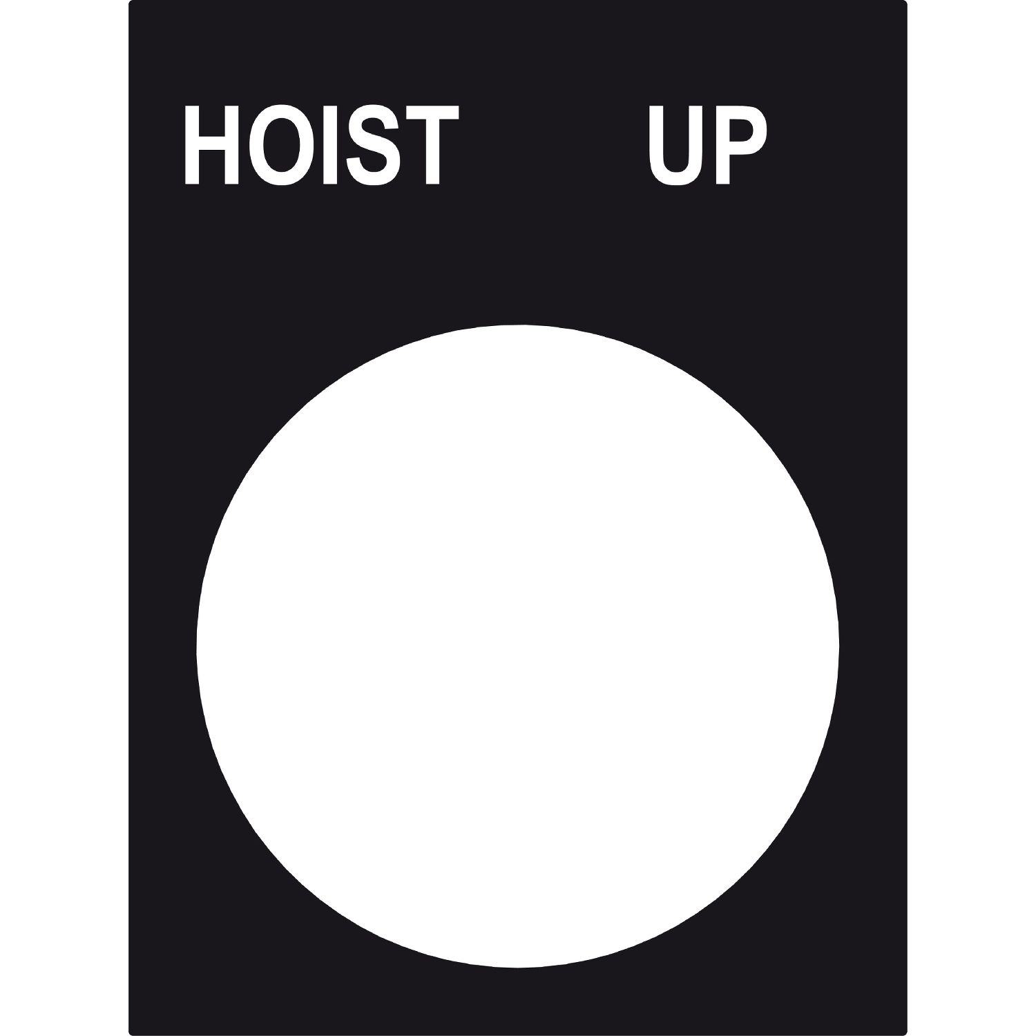 Picture of Marked legend, Harmony XAC, nameplate, 30 x 40mm, plastic, black, 22mm push button, white marked HOIST UP