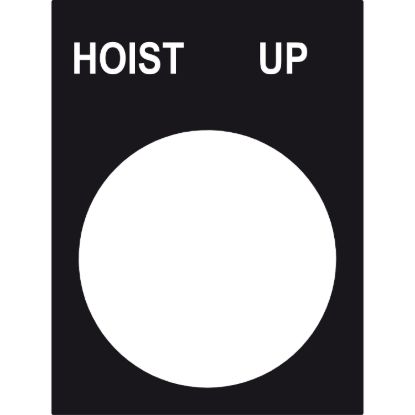 Picture of Marked legend, Harmony XAC, nameplate, 30 x 40mm, plastic, black, 22mm push button, white marked HOIST UP