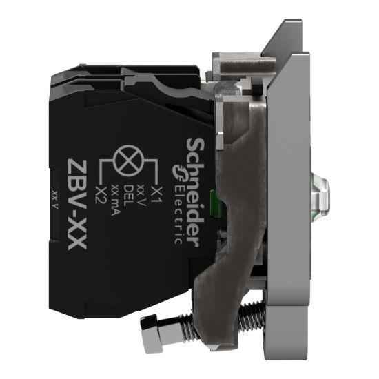 Picture of Complete body/contact assembly and light block, Harmony XB4, universal LED, body/fixing collar, 1NC, 230...240V