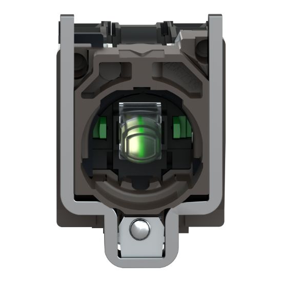 Picture of Light block with body fixing collar, Harmony XB4, metal, green, integral LED, 230…240V AC, 2NO