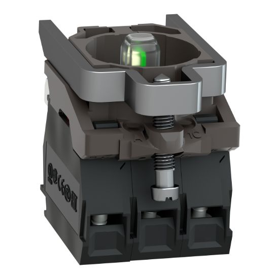 Picture of Light block with body fixing collar, Harmony XB4, metal, red, integral LED, 230…240V AC, 1NO+1NC