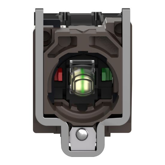 Picture of Complete body/contact assembly and light block, Harmony XB4, metal, universal LED, body/fixing collar, 1NO + 1NC, 230…240V AC