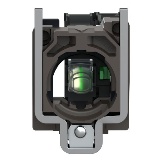 Picture of Light block with body fixing collar, Harmony XB4, metal, blue, integral LED, 24V AC DC, 1NO