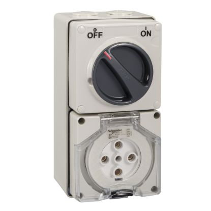 Picture of Switched Socket Outlet, Clipsal - 56 Series, 500V, 32A, 5 Round PIN, IP66, 3 Pole, Surface Mount