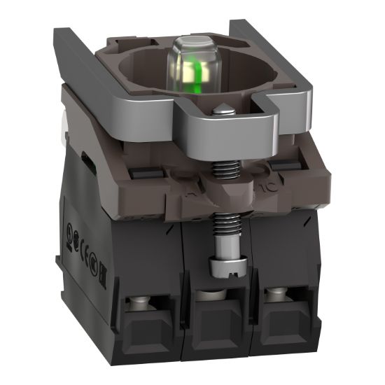 Picture of Complete body contact assembly and light block, Harmony XB4, metal, universal LED, body fixing collar, 2NO, 24V AC DC