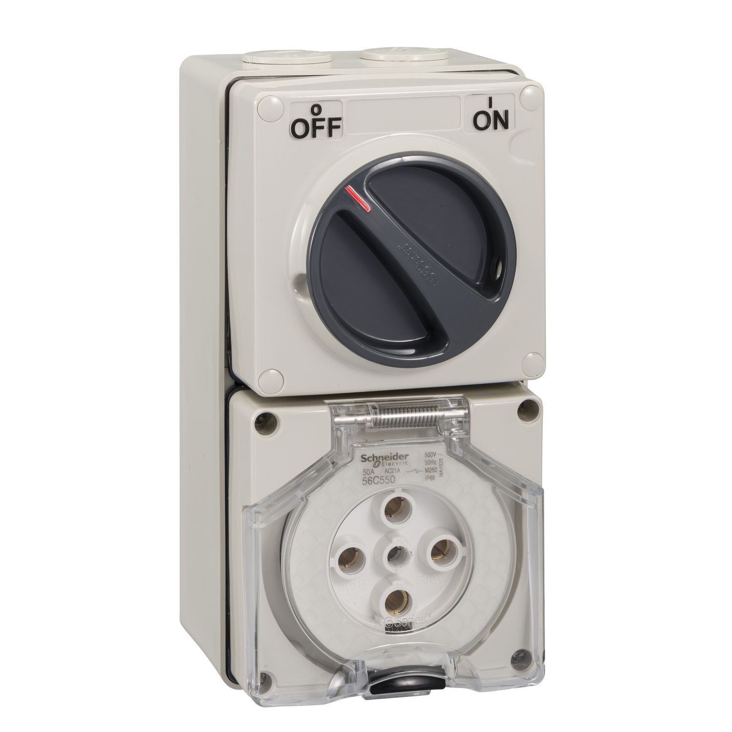 Picture of Switched Socket Outlet, Clipsal - 56 Series, 500V, 50A, 5 Round PIN, IP66, 3 Pole, Surface Mount