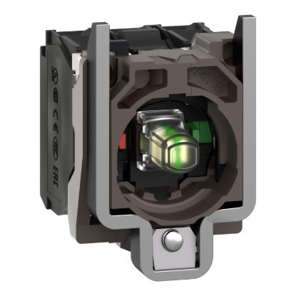 Picture of Complete body/contact assembly and light block, Harmony XB4, metal, universal LED, body/fixing collar, 1NO + 1NC, 24V AC DC