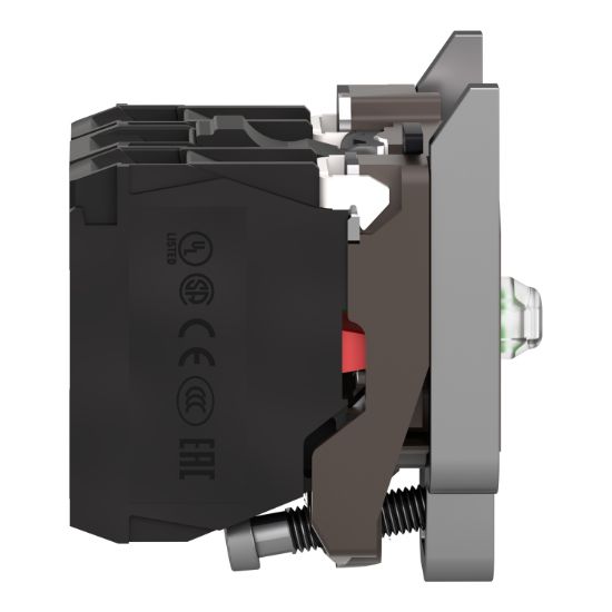 Picture of Complete body/contact assembly and light block, Harmony XB4, metal, universal LED, body/fixing collar, 1NO + 1NC, 24V AC DC