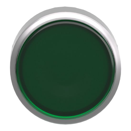 Picture of Head for illuminated push button, Harmony XB4, metal, green flush, 22mm, universal LED, spring return, plan lens