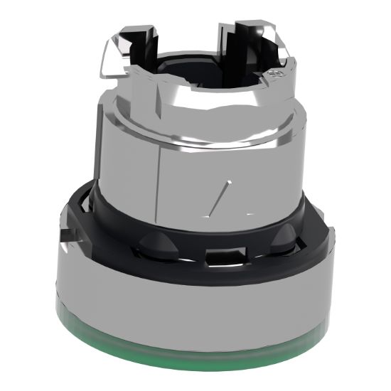Picture of Head for illuminated push button, Harmony XB4, metal, green flush, 22mm, universal LED, spring return, plan lens