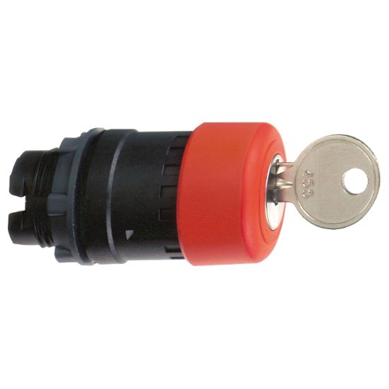 Picture of red Ø30 Emergency switching off pushbutton head Ø22 latching key release