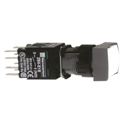 Picture of Complete push button, Harmony XB6, white rectangular flush pushbutton 16mm spring return 1NO+1NC unmarked