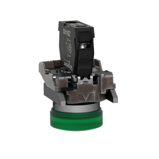 Picture of Pilot light, Harmony XB4, grey plastic, green, 22mm, universal LED, plain lens, 24V AC DC