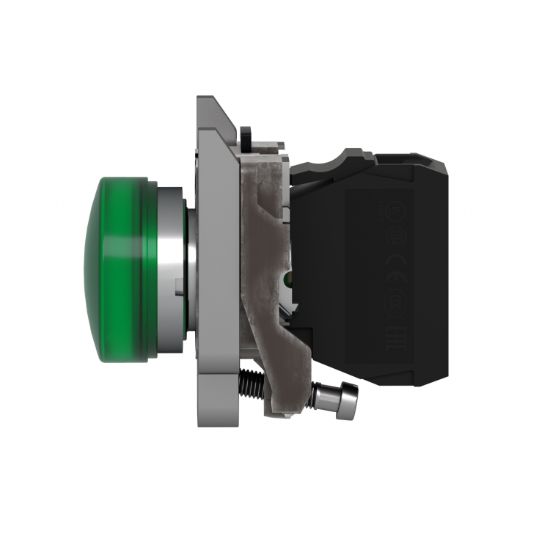 Picture of Pilot light, Harmony XB4, grey plastic, green, 22mm, universal LED, plain lens, 24V AC DC