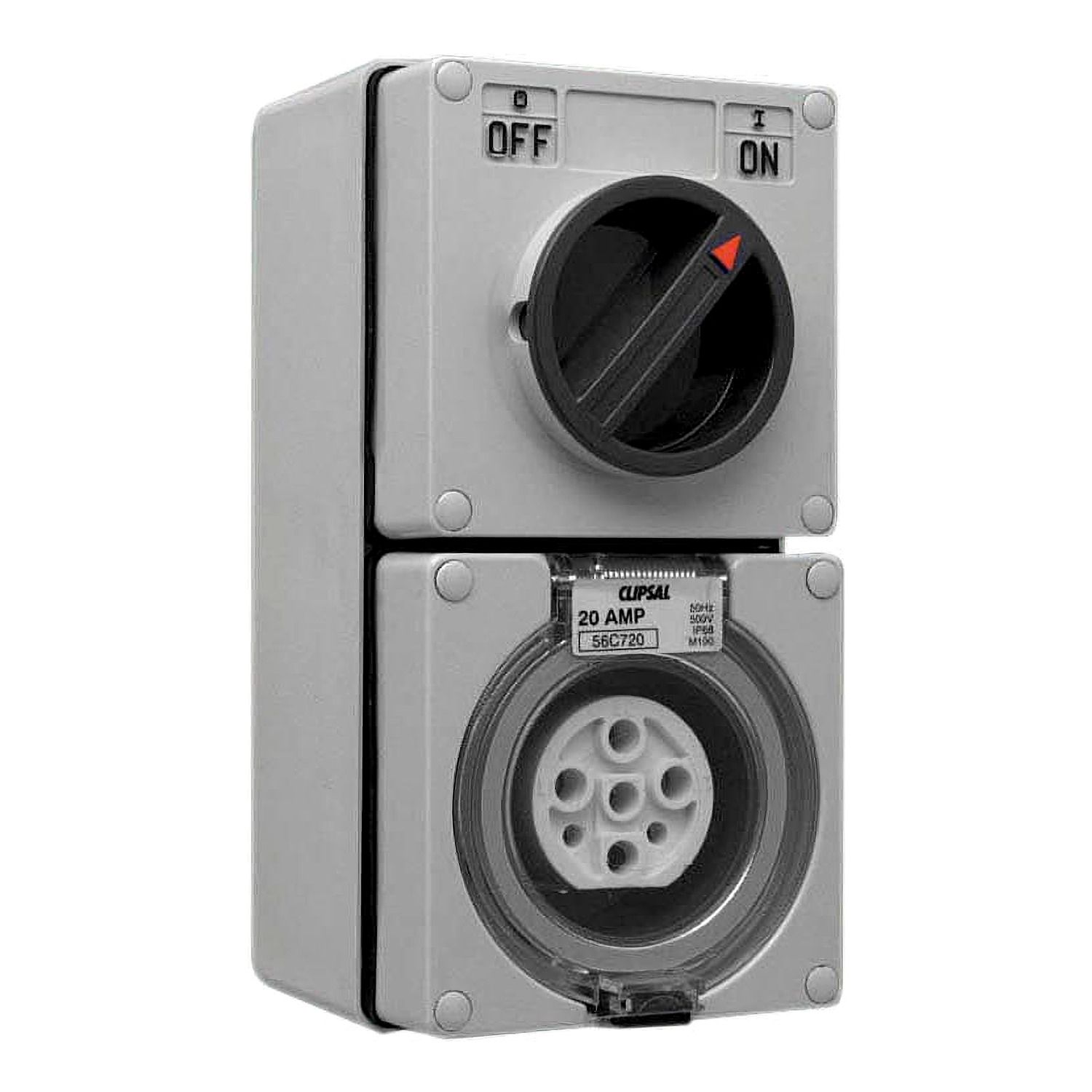 Picture of Switched Socket Outlet, Clipsal - 56 Series, 500V, 20A, 7 Round PIN, IP66, 3 Pole, Surface Mount