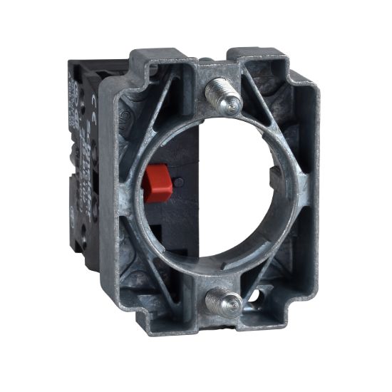 Picture of Body for control button ZB2, Harmony XAC, 22mm push button, without light, metal, screw clamp terminals, 1NO + 1NC